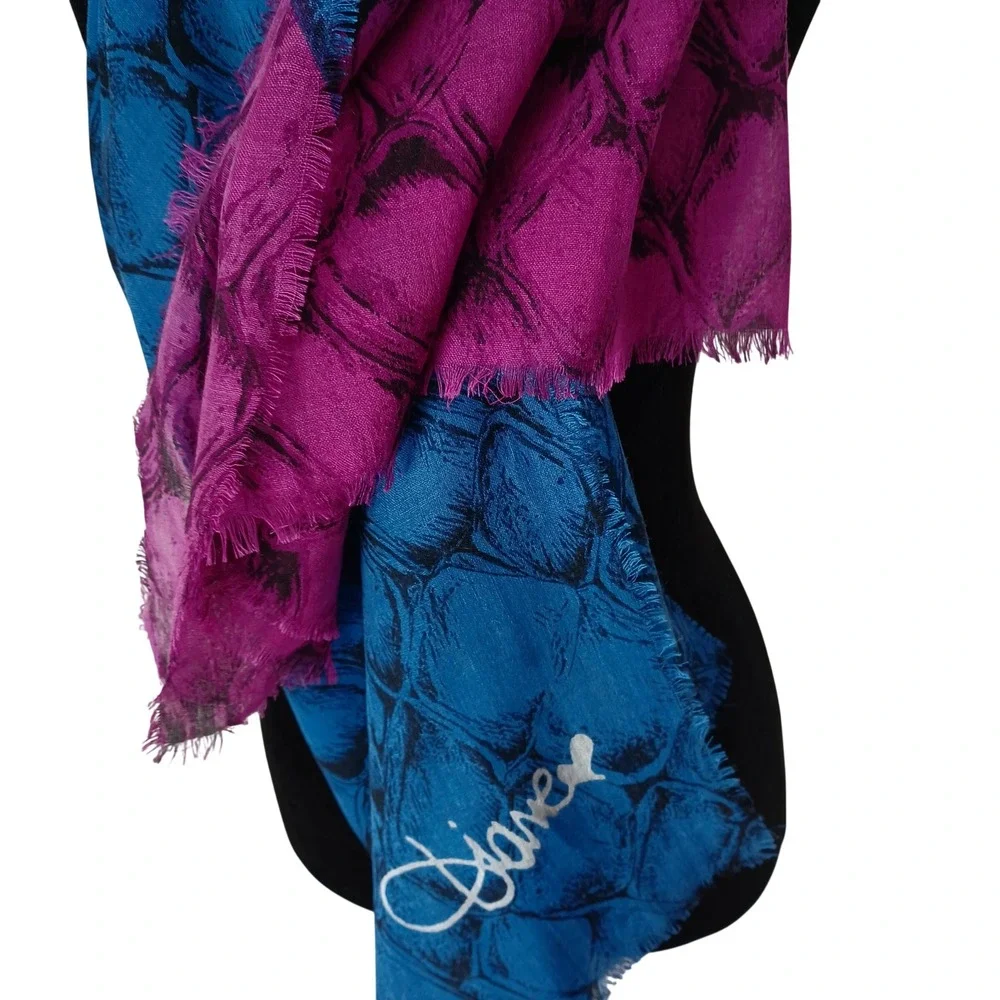 Diane von Furstenberg DVF Blue Magenta Snakeskin Print Scarf Wrap 80x40‎ Fringe